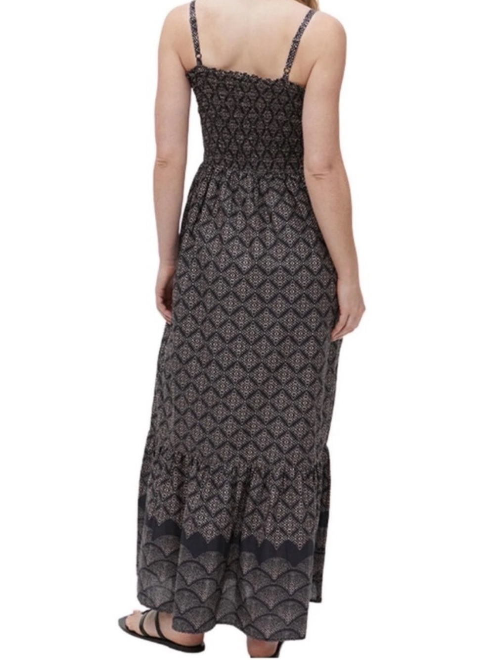 NWT Michael Stars Alejandra Smocked Maxi Dress In Black Combo Size Medium - Picture 6 of 12